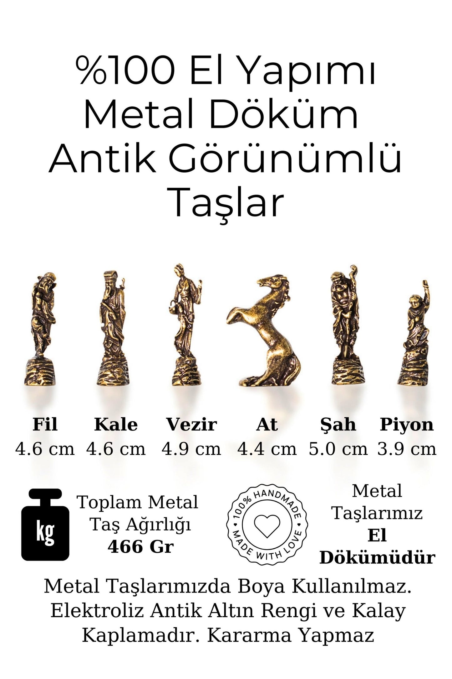 MC33 - Metal Satranç Takımı Çin Antik Figürlü Metal Taşlar – Gerçek Kayın Tahtası - Hediyelik Satranç Takımı - 25x25cm