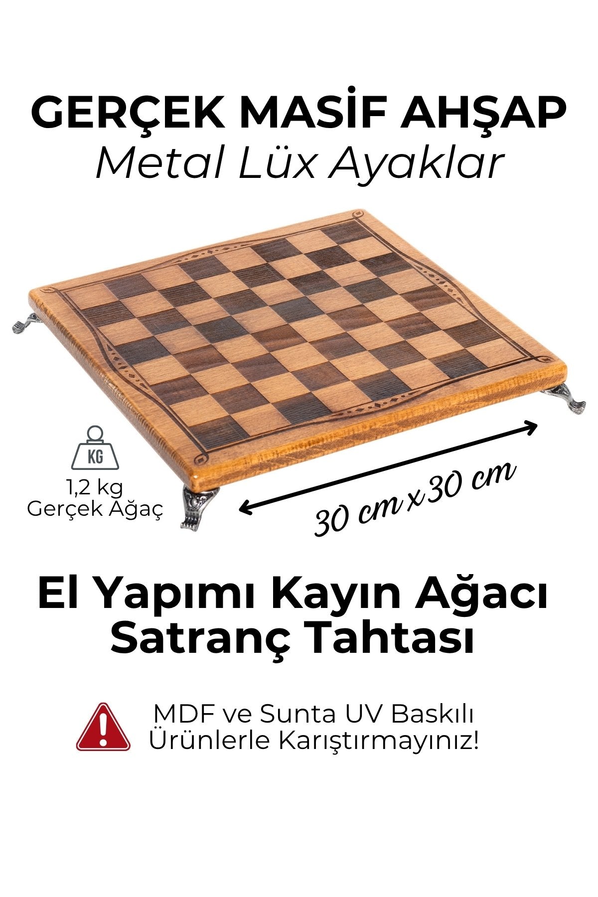 Ahşap Satranç Tahtası -30x30cm – El Yapımı Masif Gerçek Kayın Ağacından (Sadece Tahta)