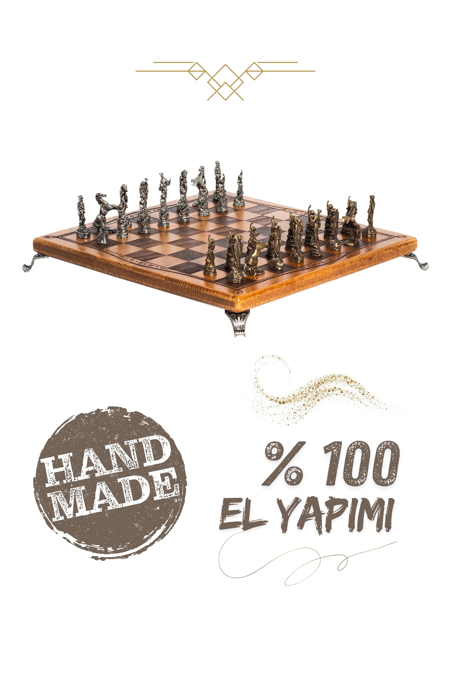 MC97 Metal Chess Set – Ancient China Themed Figurine Metal Pieces – Solid Beech Wood Chessboard