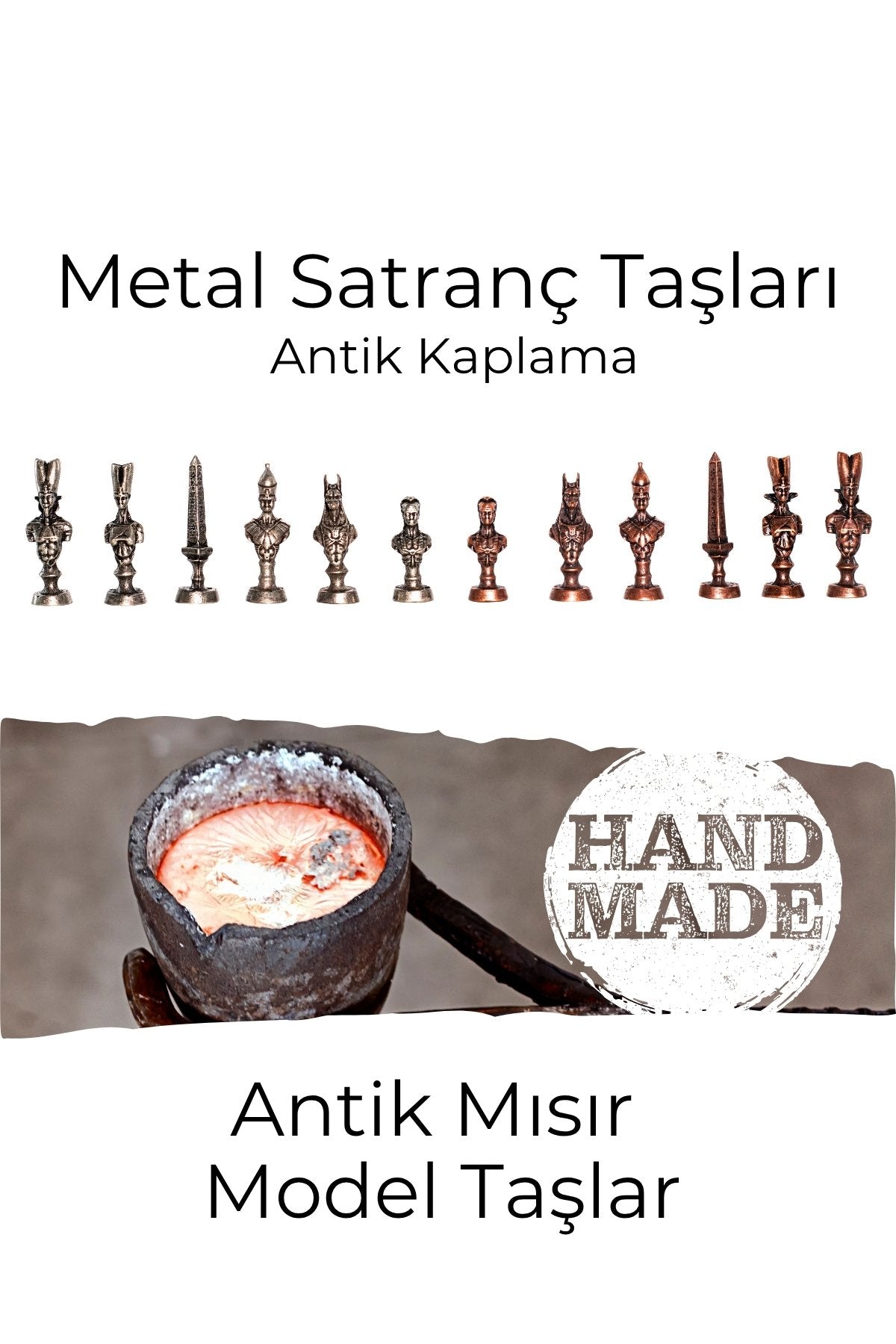 MC40 Antik Mısır Figürlü Metal Satranç Takımı - Lüks Hediyelik Satranç Takımı - 25x25cm Orta Boy