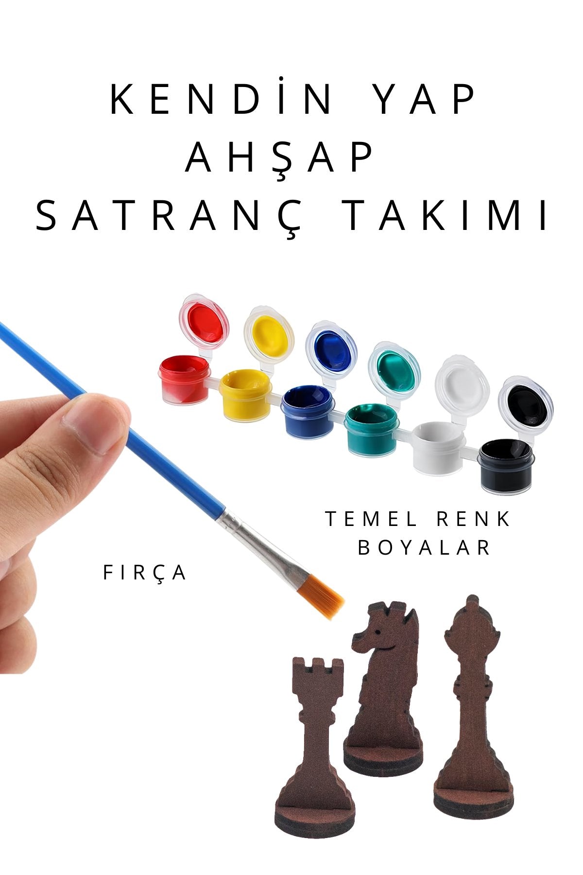 SF01 Kendin Yap Ahşap Satranç Takımı | DIY Ahşap Satranç | 27x27 cm | Boya ve Yapıştırıcı Hediyeli