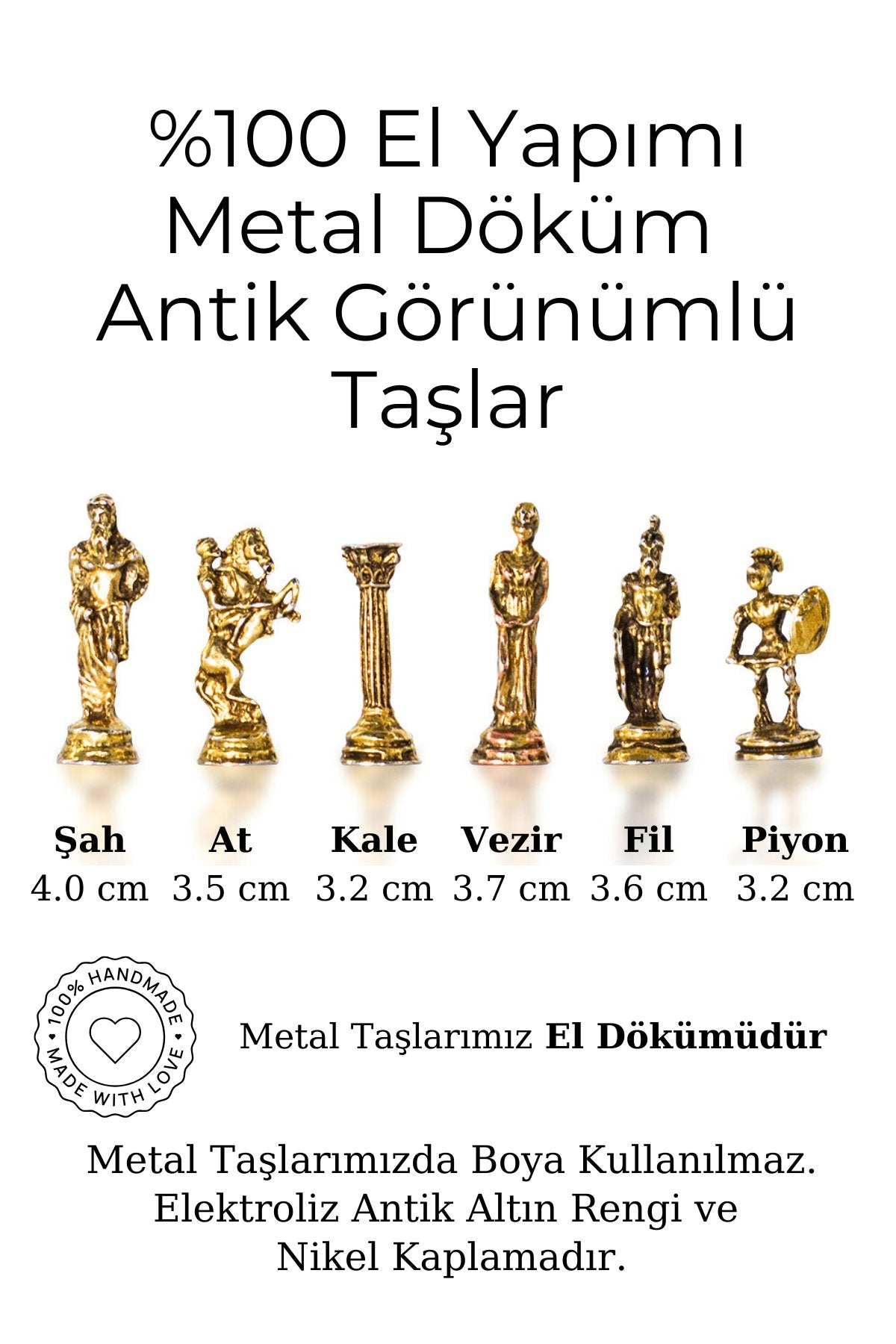 MC42 Antik Roma Metal Satranç Takımı - Mermer Desenli 25cm Tahta – El Yapımı Taşlar