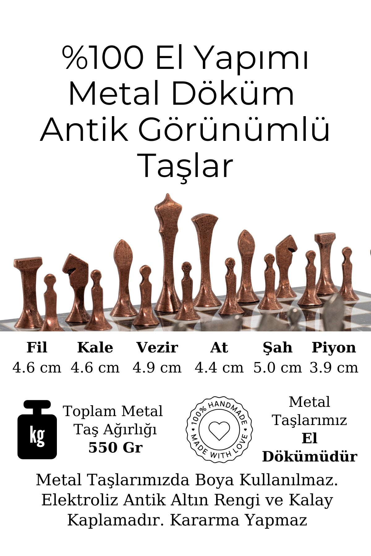 MC74 Metal Satranç Takımı - Mermer Desenli 30x30cm Ahşap Tahta - Büyük Boy Taş - Lüks Hediyelik