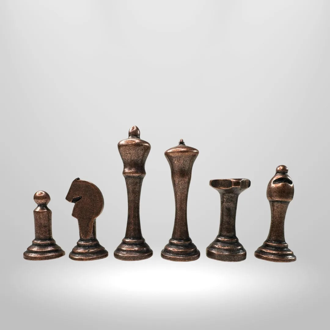 MC02 Metalicraft Metal Satranç Takımı - Çekmeceli Doğal Ceviz Tahta - El Yapımı Antik Metal Taşlar