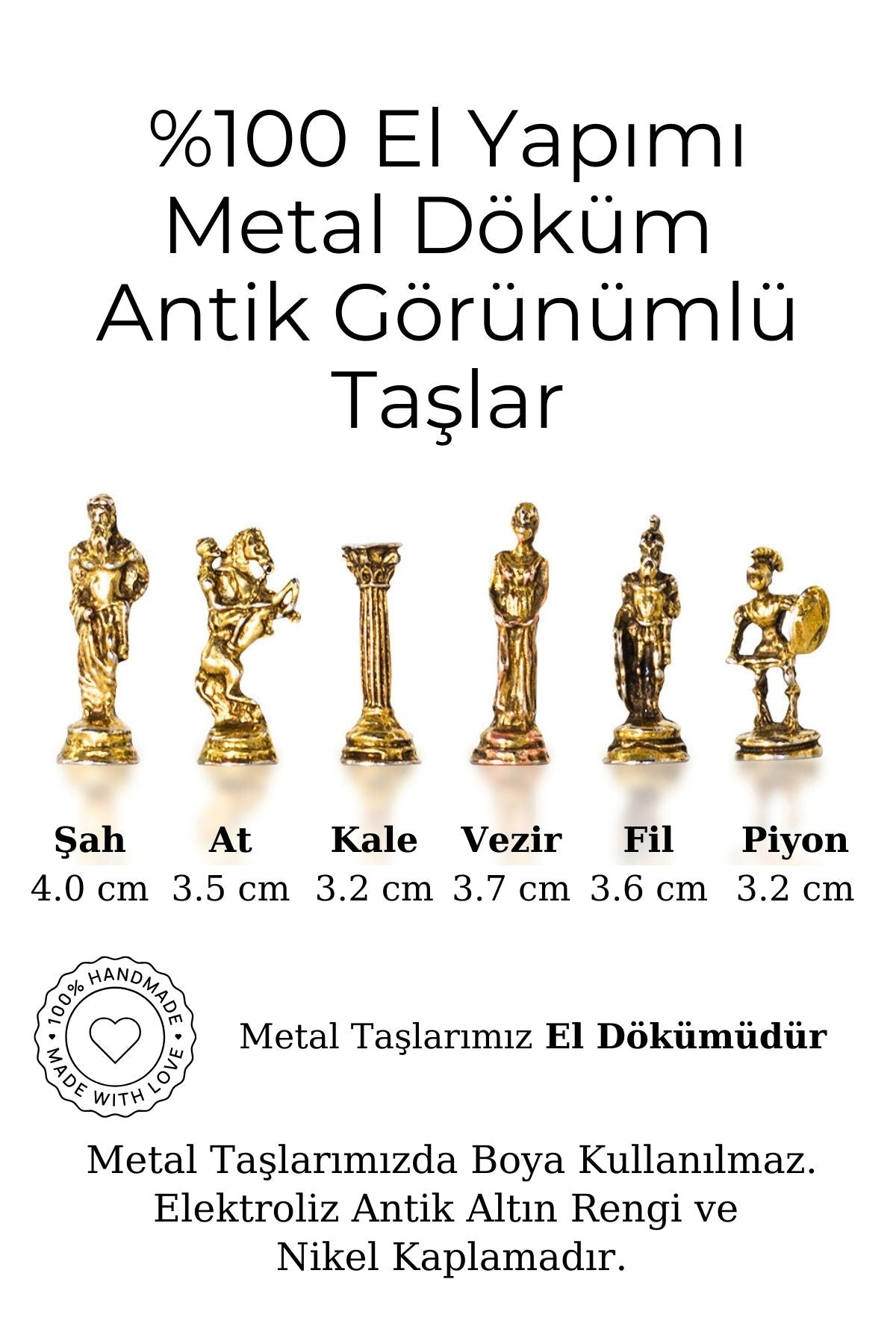 MC59 Satranç Takımı - Bizans Figürlü Metal Taşlar - Masif Kayın Satranç Tahtası -  El Yapımı - Hediyelik