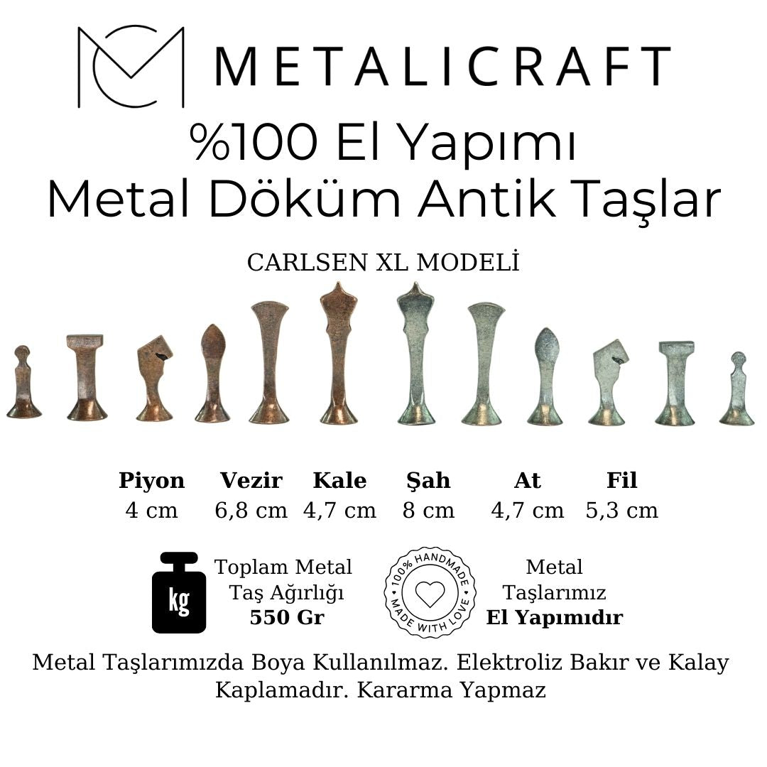 Satranç Taşı: Carlsen XL, Antik Metal Büyük Satranç Taşları (Sadece Taşlar)
