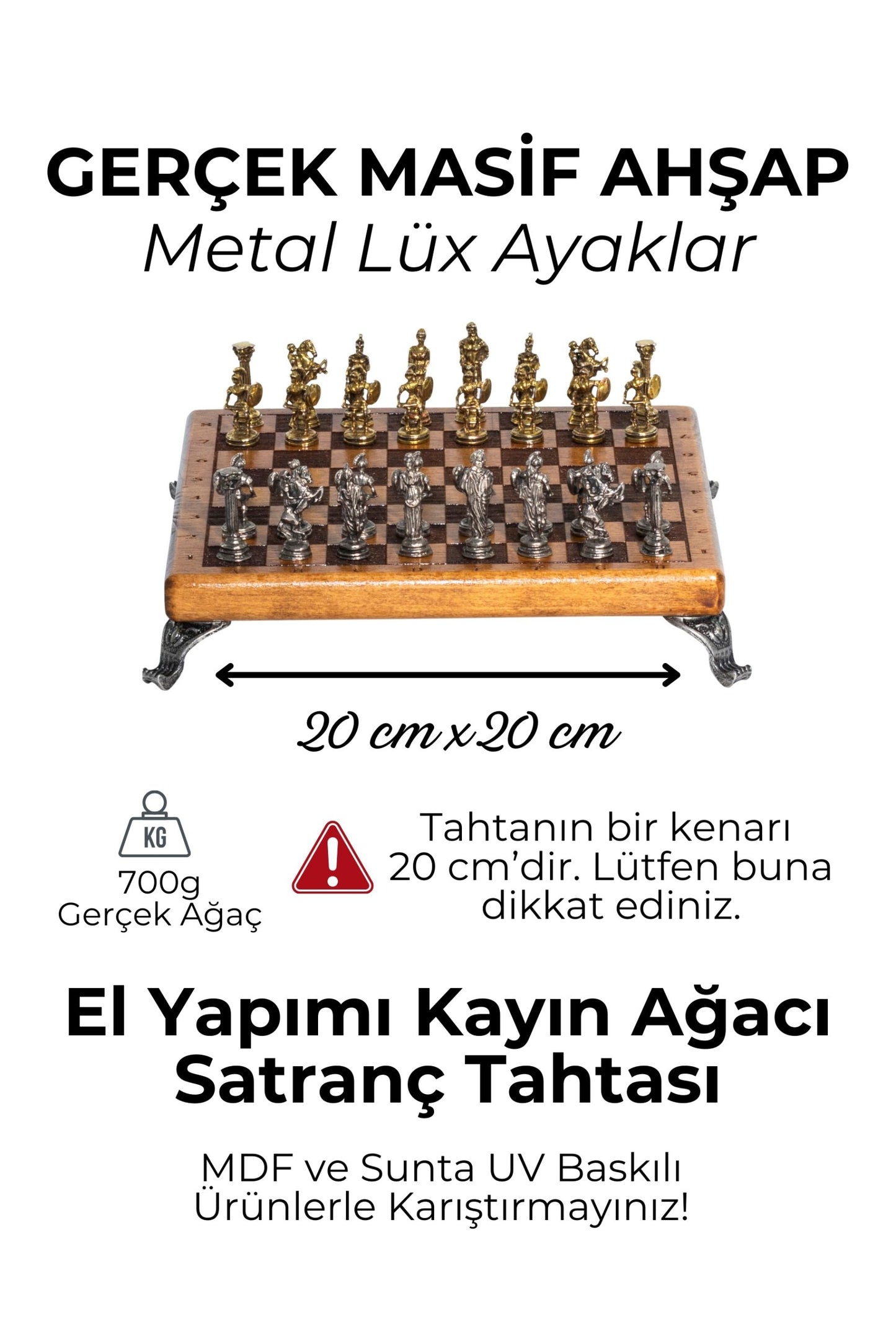 MC59 Satranç Takımı - Bizans Figürlü Metal Taşlar - Masif Kayın Satranç Tahtası -  El Yapımı - Hediyelik