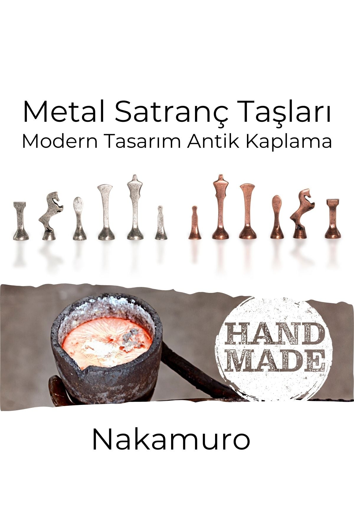 Satranç Taşı: Nakamura L, Antik Metal Orta Boy Satranç Taşları (Sadece Taşlar)