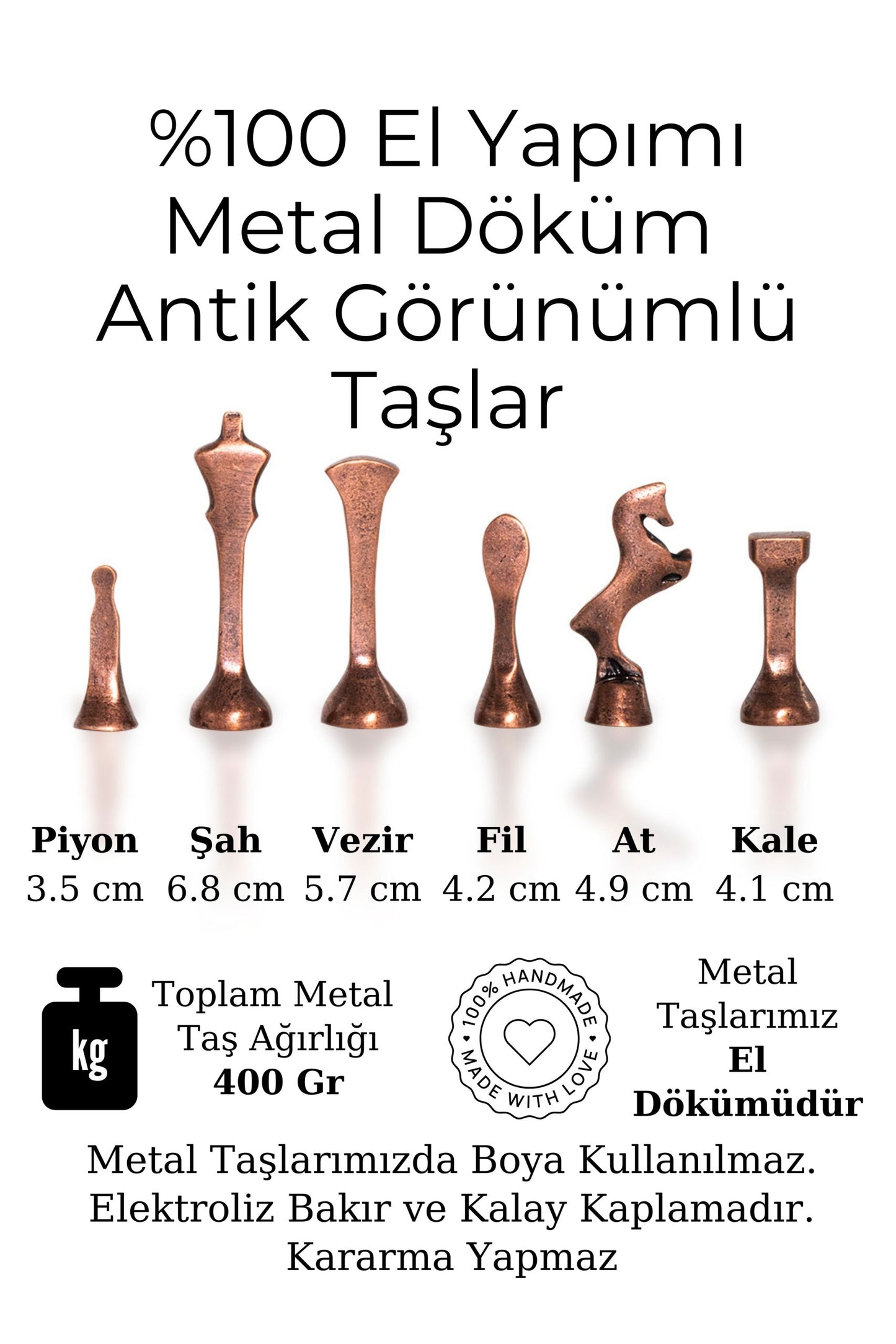 MC55 Metal Satranç Takımı - Marin Ahşap Kayın Kontra Satranç Tahtası- El Yapımı Antik Metal Taşlar