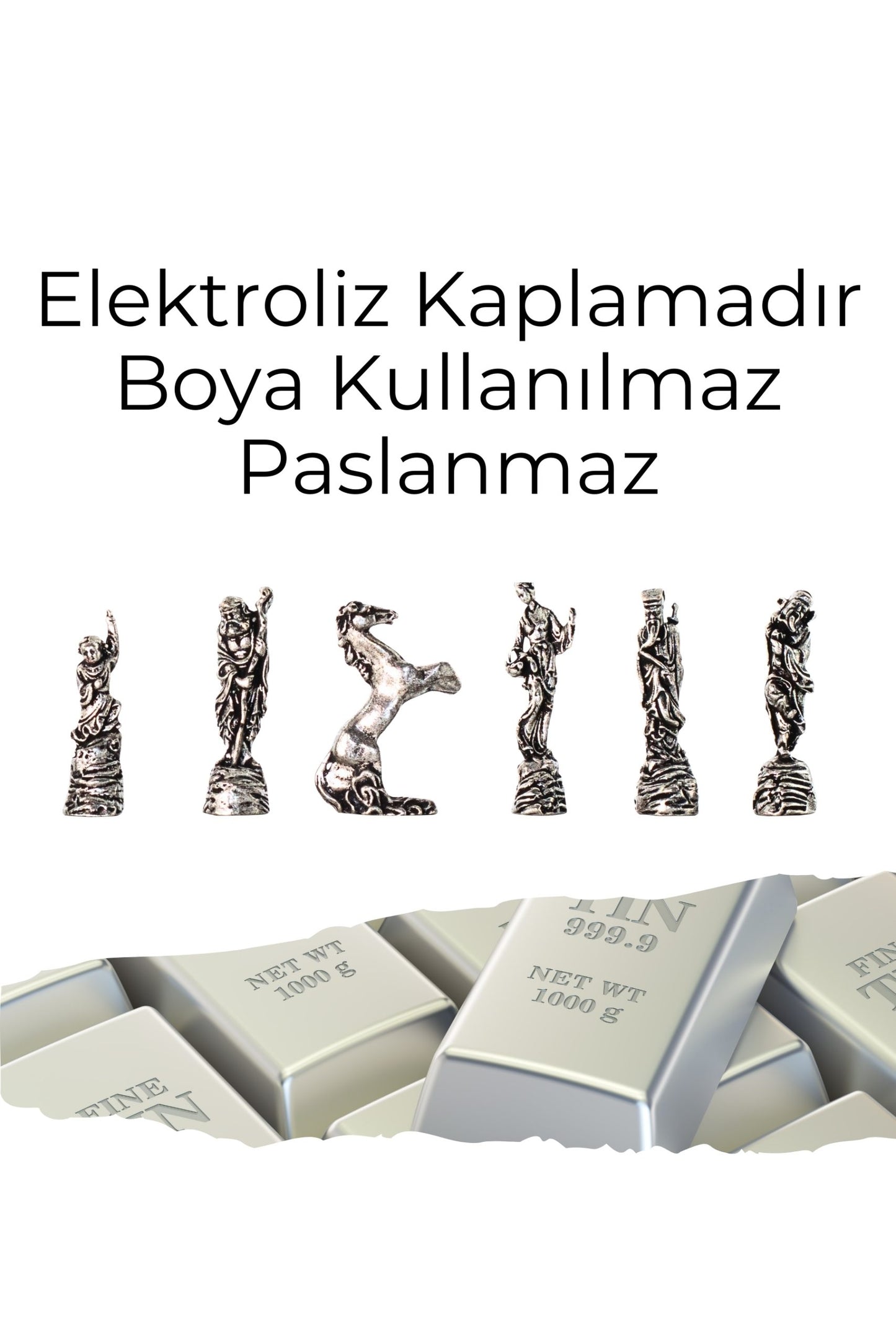 MC97 Metal Satranç Takımı – Çin Antik Temalı Figürlü Metal Taşlar - Gerçek Masif Kayın Satranç Tahtası