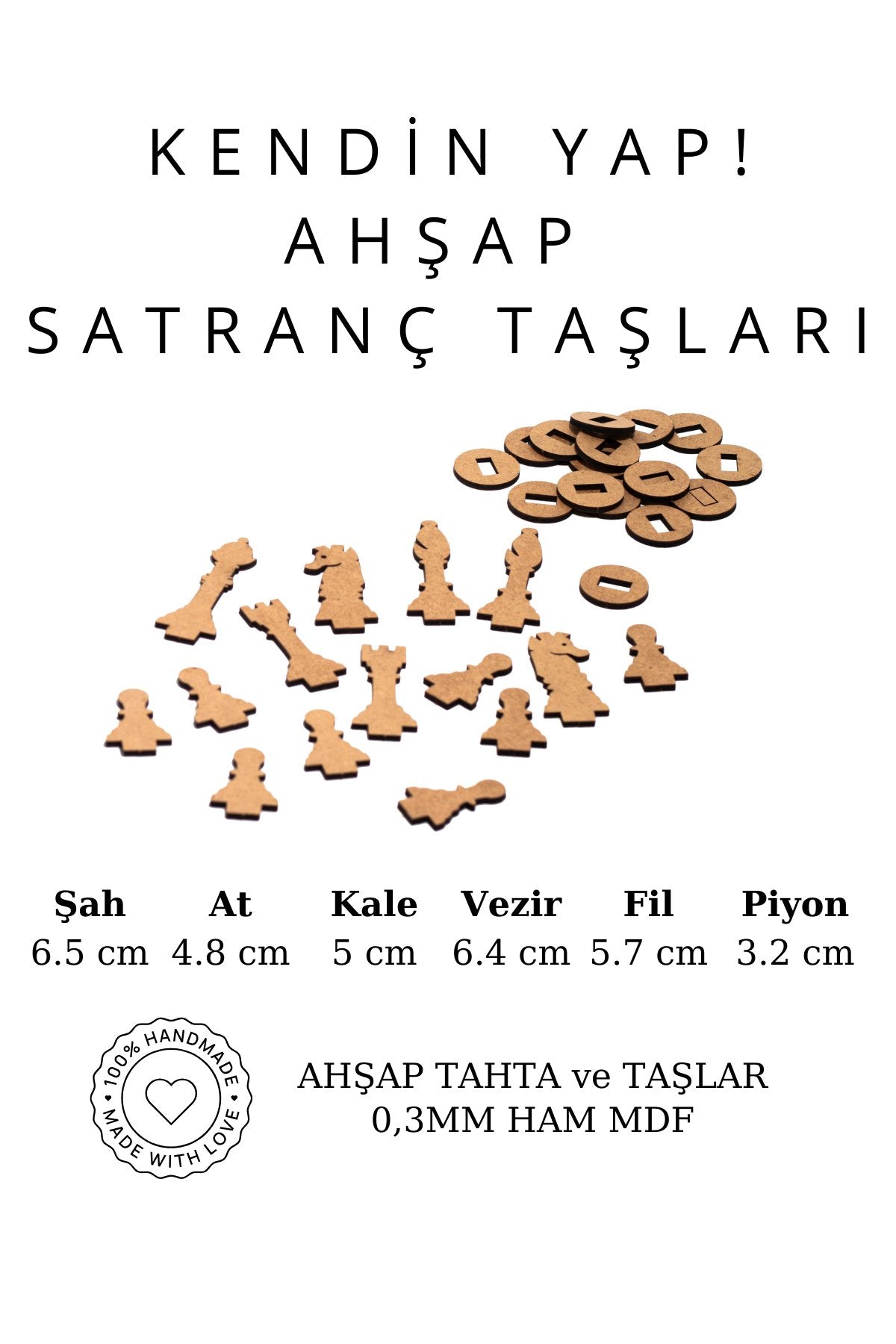 SF01 Kendin Yap Ahşap Satranç Takımı | DIY Ahşap Satranç | 27x27 cm | Boya ve Yapıştırıcı Hediyeli