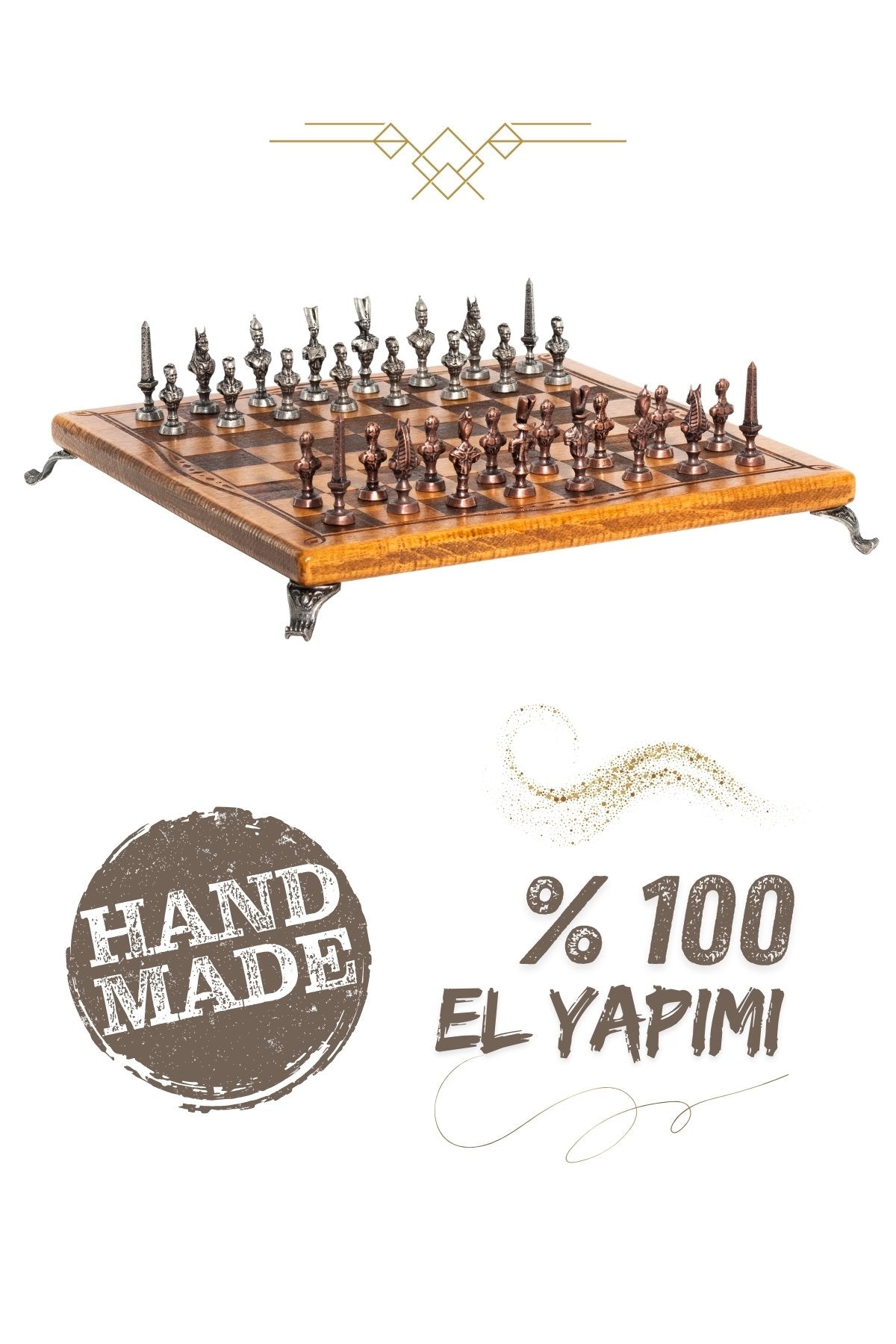MC40 Antik Mısır Figürlü Metal Satranç Takımı - Lüks Hediyelik Satranç Takımı - 25x25cm Orta Boy